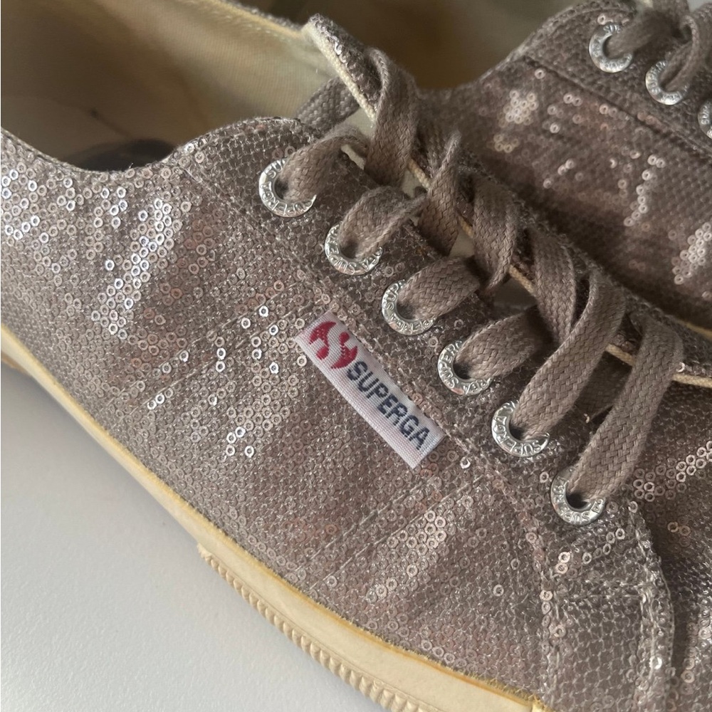 Superga bronze Sequins canvas low top lace up sneakers